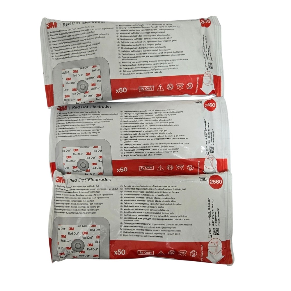 3M Red Dot Monitoring Electrode with Foam Tape and Sticky Gel - 3 Pack 150 count